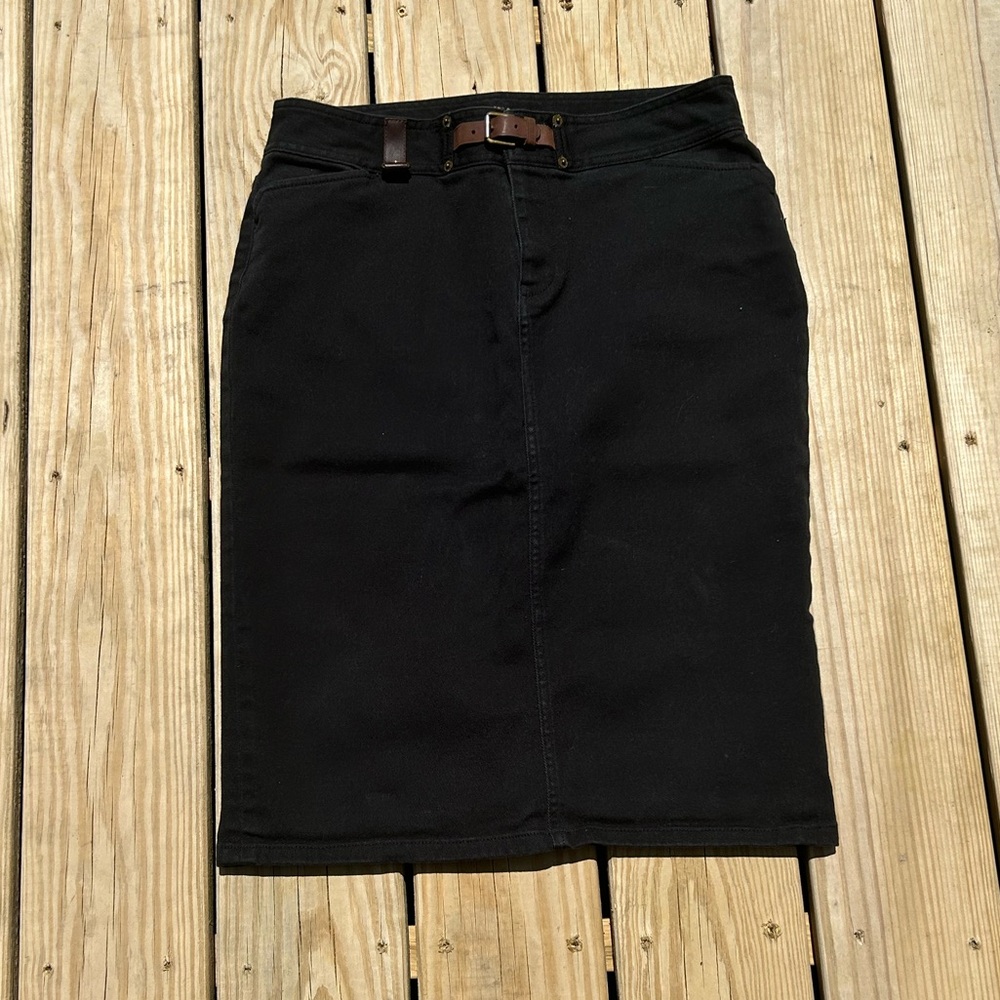 Lauren Jeans‎ Co Premium Black Denim Skirt Size 8 Equestrian Leather